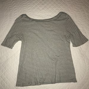 Grey and White Striped Boat Neck